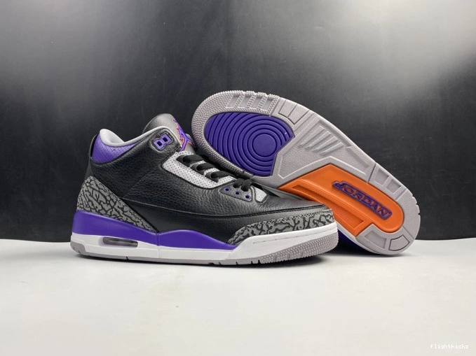 Black Retro Jordan 3 050 Court Air CT8532 Purple 1022